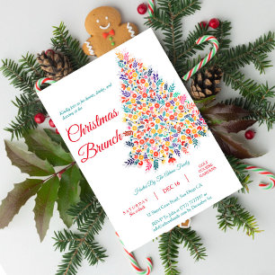 Blumige Weihnachtsbaum-Familien-Brunch-Einladung Einladung