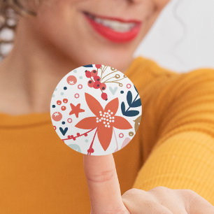 Blumige Weihnachtsfeiertagsumschlag Runder Aufkleber