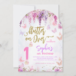 Blumige Wisteria Gold Schmetterling Kinder Geburts Einladung