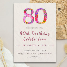 Blumiger 80. Geburtstag - Elegante Feier Einladung