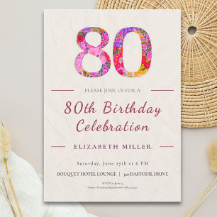 Blumiger 80. Geburtstag - Elegante Feier Einladung
