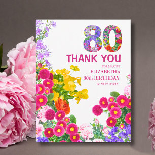 Blumiger 80. Geburtstag - Elegantes Gartendesign Dankeskarte