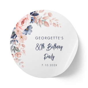 Blumiger 80. Geburtstag Rosa Blumen Geburtstagsfei Runder Aufkleber