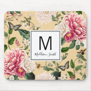 Blumiger Blumengarten Fügen Sie Ihren Namen Creme Mousepad