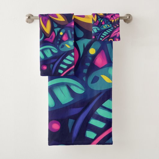 Blumiger Boho-Abstrakt bunter 17 Badhandtuch Set (Insitu)