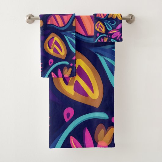 Blumiger Boho-Abstrakt farbenfroh 11 Badhandtuch Set (Insitu)
