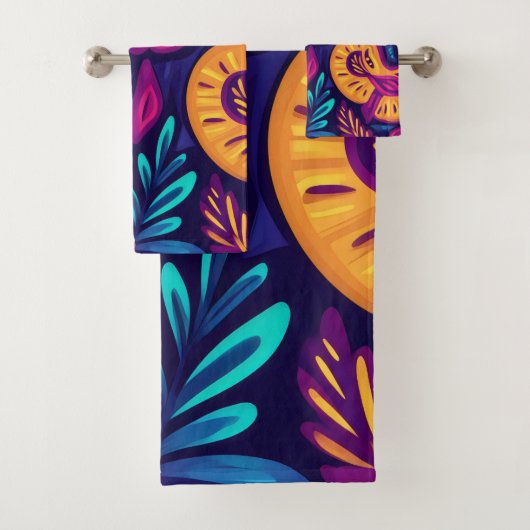 Blumiger Boho-Abstrakt farbenfroh 4 Badhandtuch Set (Insitu)