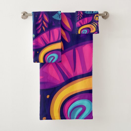 Blumiger Boho-Abstrakt farbenfroh 7 Badhandtuch Set (Insitu)