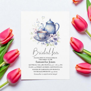 Blumiger Boho-Blauer-Teekanne-Party-Brautjungferne Einladung