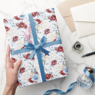 Blumiger Botanischer Staubblau und Burgunderrot Geschenkpapier
