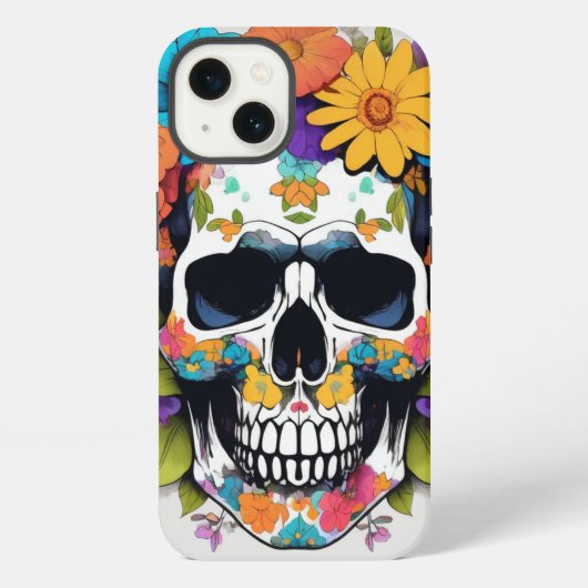 Blumiger Bunter Totenkopf iPhone Hülle (Rückseite)