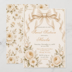Blumiger Champagner-Kokette-Schleife Sweet Sixteen Einladung