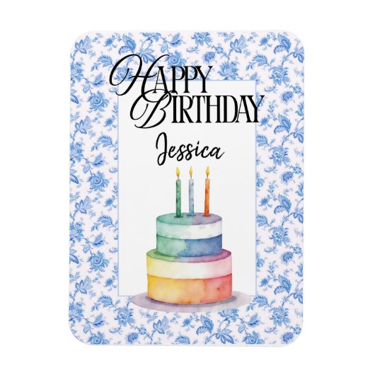 Blumiger christlicher Geburtstag in Blau Magnet (Vertikal)