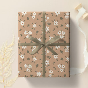 Blumiger Cottagecore-Boho-Wildflower-Tan-Braun Geschenkpapier