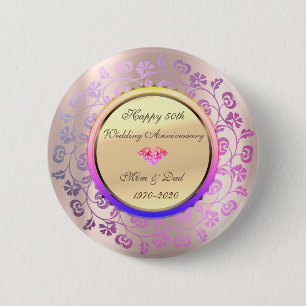 Blumiger Diamant-Roségoldener 50. Hochzeitstag Button