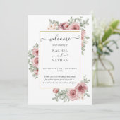 Blumiger Dusty Rose Eleganter Hochzeitsprogramm Einladung (Stehend Vorderseite)