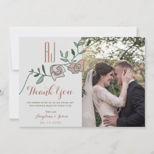 Blumiger Dusty Rose Foto-Hochzeit Dankeskarte