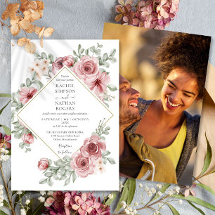Blumiger Dusty Rose Gold Geometrischer Hochzeitsfo Einladung