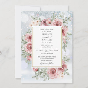 Blumiger Dusty Rose Gold Winterhochzeit Einladung
