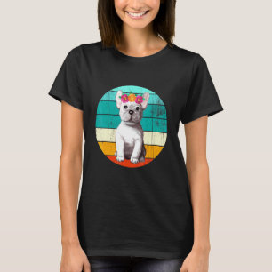 Blumiger Französischer Bulldogge in Retro-Sonnenun T-Shirt