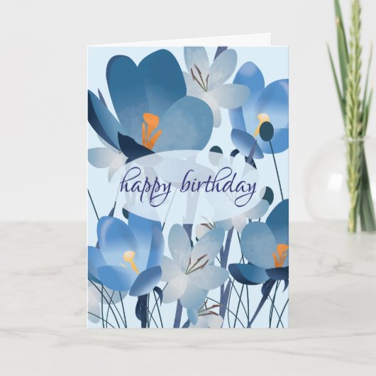 Blumiger Geburtstag in Blau Karte (Vorderseite)