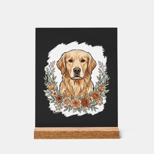 Blumiger Golden Retriever Sublimation Acrylschild (Vorderseite)
