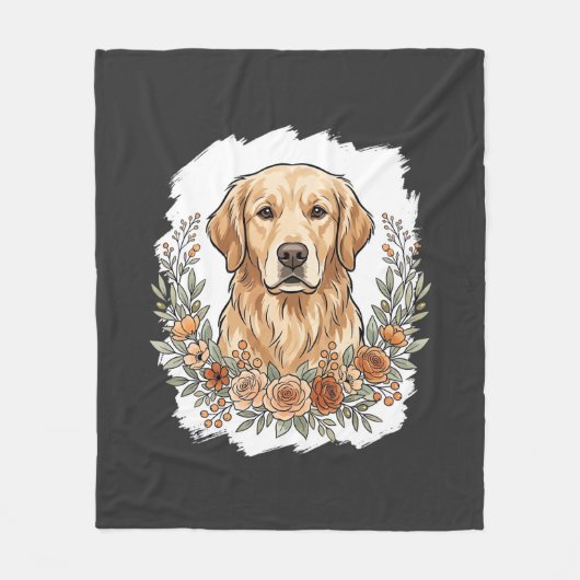 Blumiger Golden Retriever Sublimation Fleecedecke (Vorderseite)
