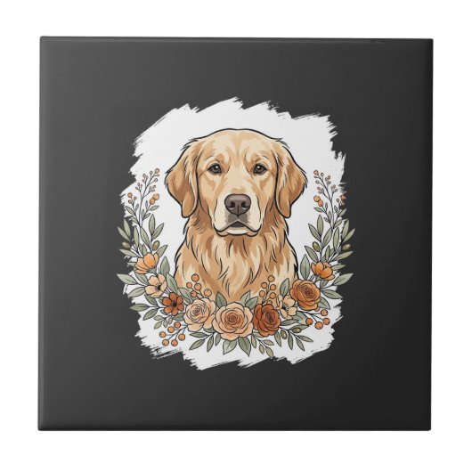 Blumiger Golden Retriever Sublimation Fliese (Vorderseite)