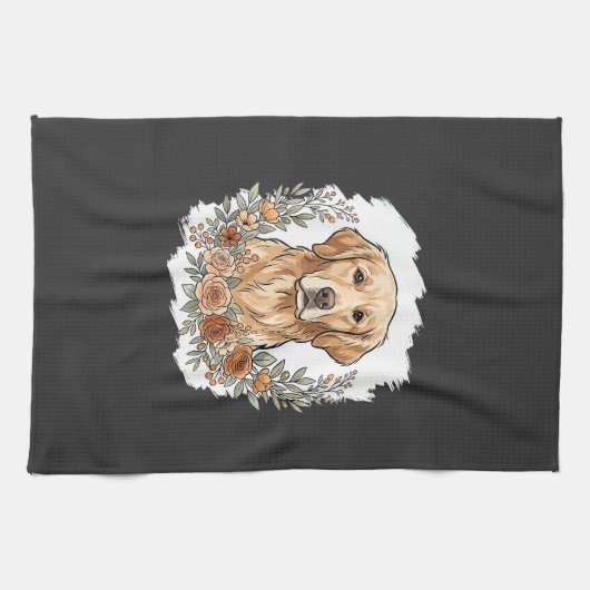 Blumiger Golden Retriever Sublimation Geschirrtuch (Horizontal)