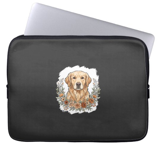 Blumiger Golden Retriever Sublimation Laptopschutzhülle (Vorderseite)