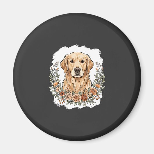 Blumiger Golden Retriever Sublimation Magnet (Vorne)