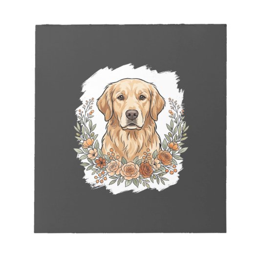 Blumiger Golden Retriever Sublimation Notizblock (Vorderseite)