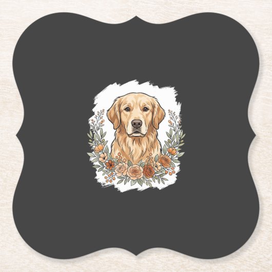 Blumiger Golden Retriever Sublimation Untersetzer (Vorderseite)