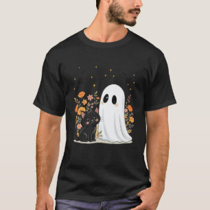 Blumiger Halloween-Geist Schwarze Katze Gruselige  T-Shirt