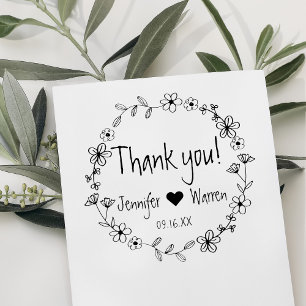 Blumiger handgezeichneter Kranz Danke Personalisie Gummistempel
