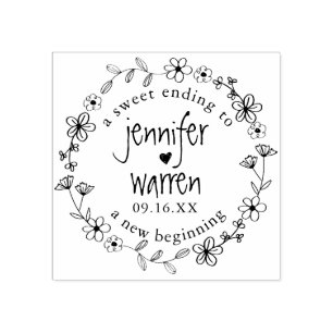 Blumiger handgezeichneter Kranz Personalisierte Ho Gummistempel