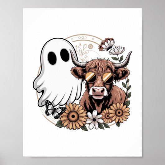 Blumiger Herbst Highland-Kuh-Geist Poster (Vorne)