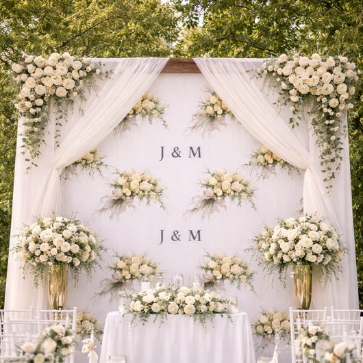 Blumiger Hochzeitsstoff mit Monogramm Braut Bräuti Stoff