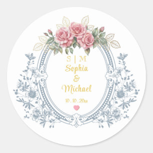 Blumiger Hochzeitswappen, Vintage-Gold-Monogramm-R Runder Aufkleber