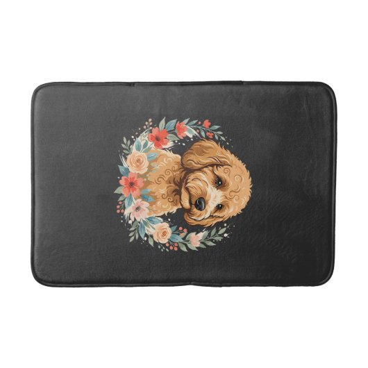 Blumiger Hund Runde Sublimation Badematte (Vorderseite)