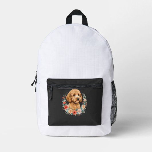 Blumiger Hund Runde Sublimation Bedruckter Rucksack (Vorderseite)