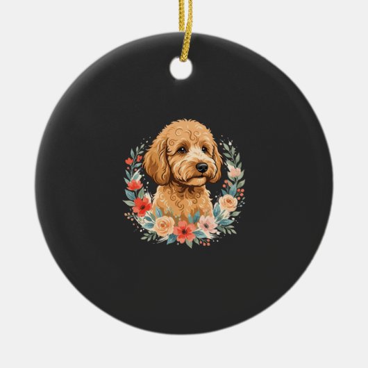 Blumiger Hund Runde Sublimation Keramik Ornament (Vorne)