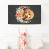 Blumiger Hund Rundes Sublimation Banner (Insitu)
