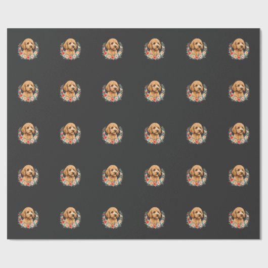 Blumiger Hund Rundes Sublimation Geschenkpapier (Flach)