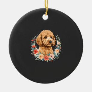 Blumiger Hund Rundes Sublimation Keramik Ornament