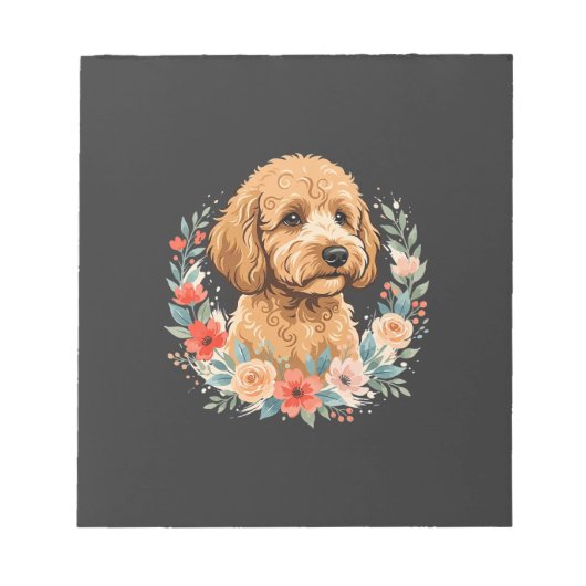Blumiger Hund Rundes Sublimation Notizblock (Vorderseite)