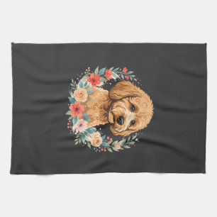 Blumiger Hund Rundes Sublimationsdesign Geschirrtuch