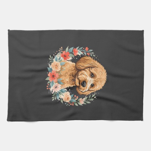 Blumiger Hund Rundes Sublimationsdesign Geschirrtuch (Horizontal)