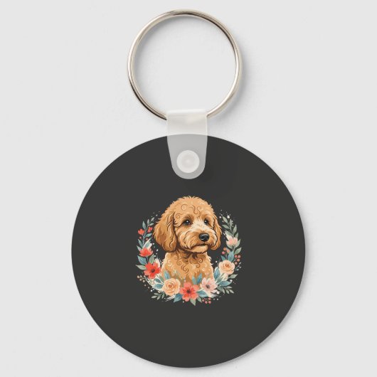 Blumiger Hund Rundes Sublimationsdesign Schlüsselanhänger (Vorderseite)