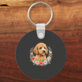 Blumiger Hund Rundes Sublimationsdesign Schlüsselanhänger (Vorderseite)